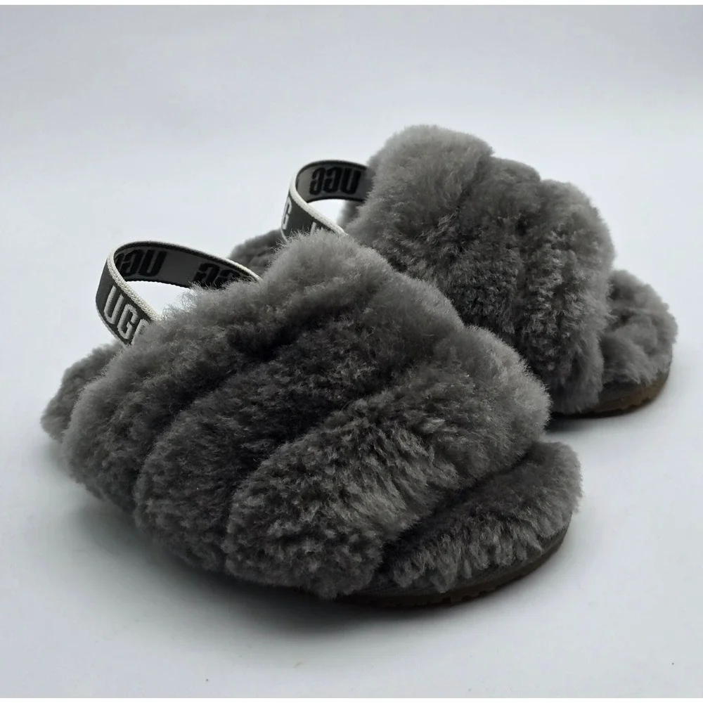 UGG Fluff Yeah Slide Charcoal Grey Toddler Kids Sandals Size 4/5